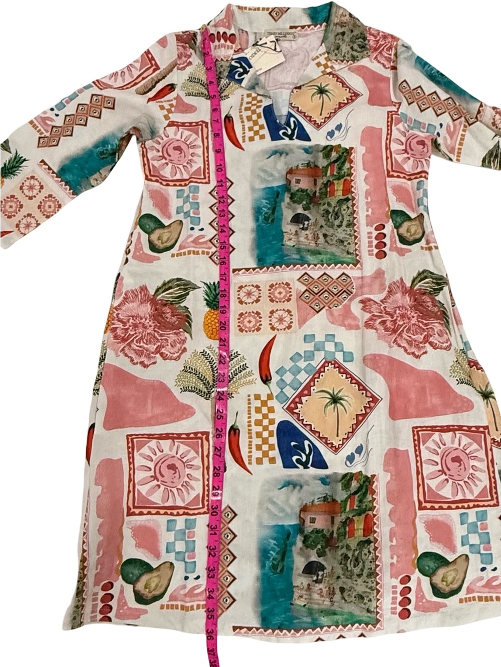 NWT Terzo Millennio Linen/Cotton Resort Kaftan Patchwork Dress Size Small Italy - Picture 8 of 12